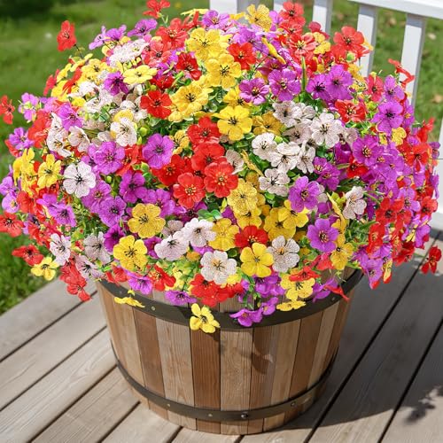 Alupssuc 24 Bundles Artificial Flowers for Outdoors Decoration, UV Resistant Silk Faux Floral Spring Fake Plastic Plants Greenery for Outside Indoor Home Porch Window Planter Decor, Mix 4 Colors - color: Red Purple Yellow White