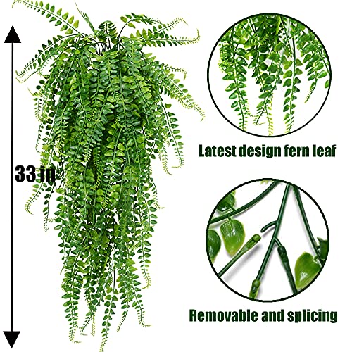 SzJias Artificial Hanging Plants Fake Plants Ferns Faux Hanging Plants for Patio Porch Outdoor Plants Decor (6 Pcs)