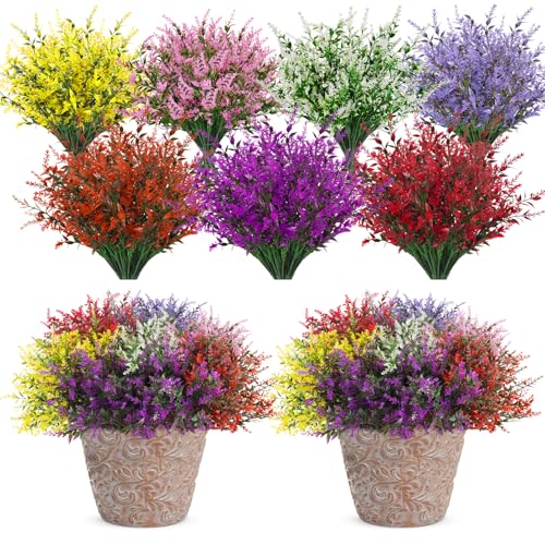 42 Bundles Artificial Plant Outdoor UV Resistant Faux Plants No Fade Fake Plastic Flowers for Outside Home Garden Porch Patio Window Box Hanging Planters Summer Decor - color: Mix Colors, size: 42 Pcs