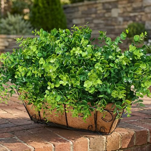 Artificial Faux Outdoor Plants for Spring Summer Decoration, 12 Bundles Fake Plastic Eucalyptus UV Resistant Look Real Fake Plants for Planter Outside Front Door Porch Patio Balcony Garden Indoor Yard - color: Eucalyptus-green
