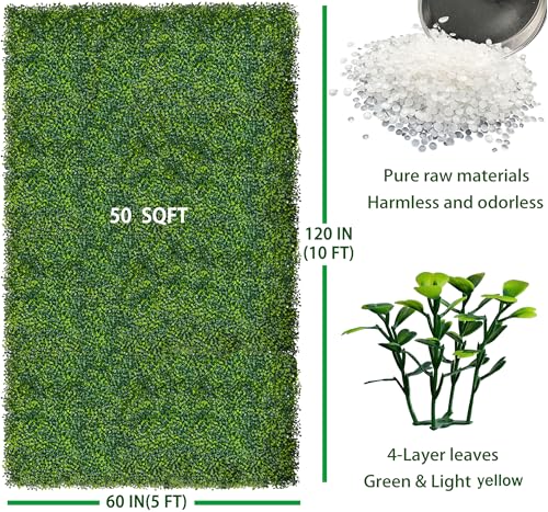 ODTORY Artificial Boxwood Roll Panels: 5FT X 10FT (50 sqft) UV-Anti Artificial Ivy Privacy Fence Wall Screen for Indoor Outdoor Green Grass Wall Decor & Ivy Fence Covering Privacy - size: 60 X 120 IN