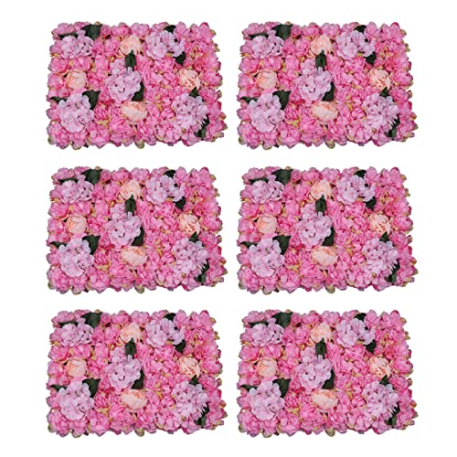 Gdrasuya10 6 Pcs Artificial Flower Wall Panels 3D Flower Background Panel for Wall, 60x40cm Wedding Flower Decorations Wall Silk Rose Panels for Party, Nail, Photo Areas, Stage Background (Pink) - color: 6pcs, Pink