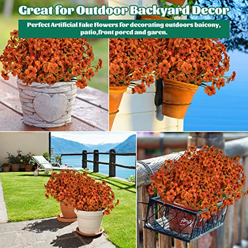 Lnoicy 12 Pcs Artificial Flowers for Outdoor,Plastic Flowers Decoration, UV Resistant Faux Flowers Shrubs, Artificial Plants for Indoor Outside Garden Home Wedding Farmhouse(Orange) - color: Orange, size: 12
