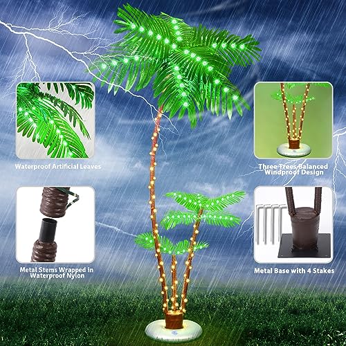OUSHENG Lighted Palm Tree Bar Outdoor Christmas Decorations Decor, Light Up LED Artificial Fake Faux Trees Lights for Outside Patio Yard Pool Porch Deck Party Tropical, 7FT - size: 7ft