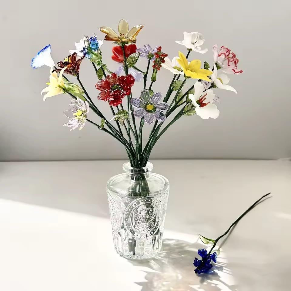 Handmade Glass Birth Month Flower, Bendable Wire Stem, French Pastoral Desktop Decor, Birthday Gift for Mom Women, Home Office Vase (May – Lily of the Valley (Handmade Glass Birth Month Flower))