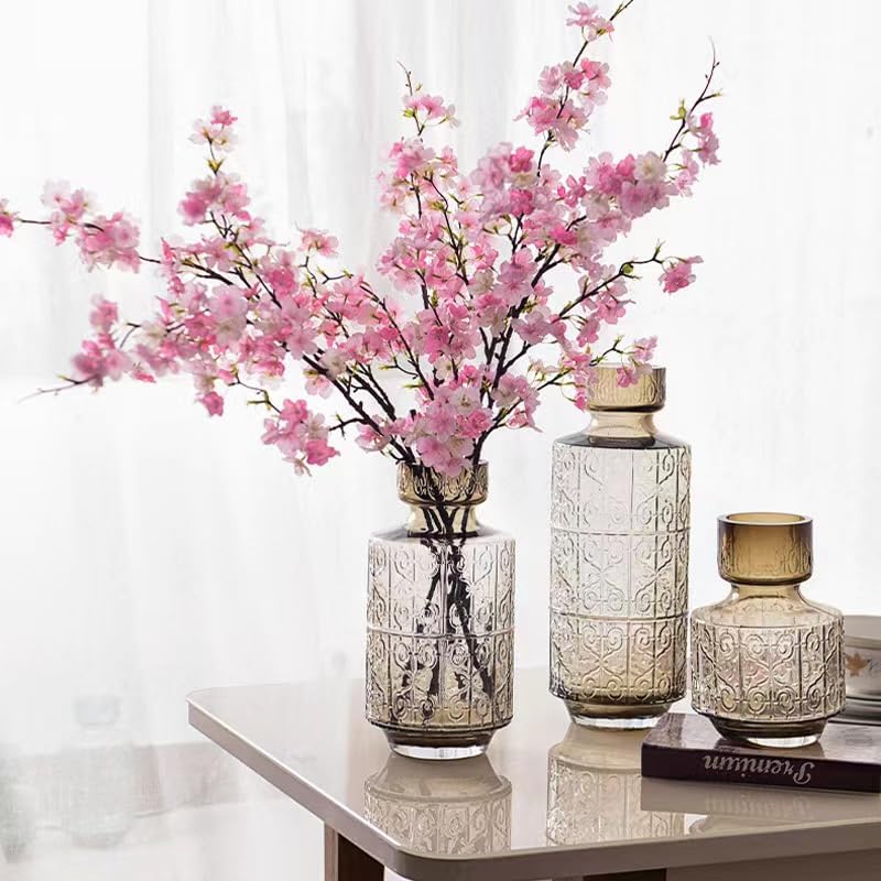 Artificial Cherry Blossom Flowers Pink Silk Peach Bulk Faux Spring Branches Arrangement Cherry Flowers Stems 4Pcs for Indoor Outdoor Wedding Table Home Dining Decor Floor vase - color: Pink