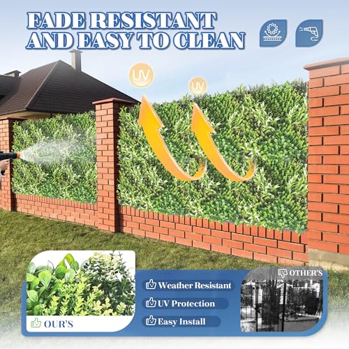 ECOOPTS 20"x20" Faux Ivy Privacy Fence Screen Artificial Boxwood Panels Topiary Hedge Plants for Indoor Outdoor Decoration, 13 Mixed Leaves, 6 Packs - color: #13 Mixed Leaves, size: 20"x20"