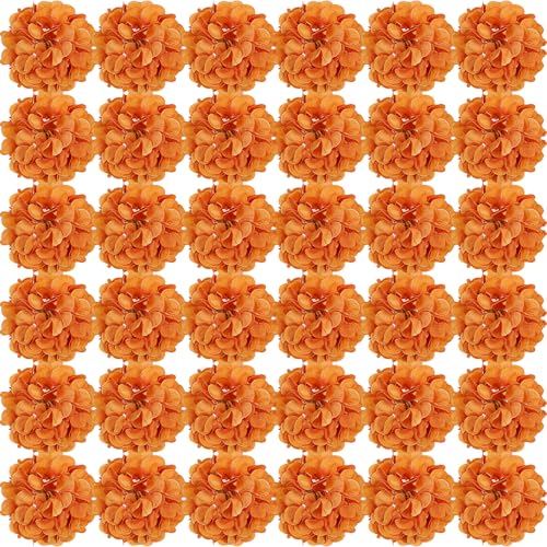Orange Hydrangea Artificial Flowers Bulk with Stems 64 Pcs | Faux Silk Hydrangeas Flower Heads with Stems for Wedding Arch Table Centerpieces Home Garden Baby Shower Party Decoration - color: Orange