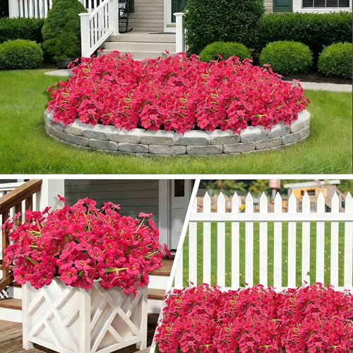 20 Bundles Fuchsia Artificial Flowers for Outdoors, UV Resistant Fake Flowers with Plastic Plants for Outside , Faux magenta Silk Flower for outdoor Planters ,Hot Pink Realistic Plant Decor-Rosy - color: Fuchsia