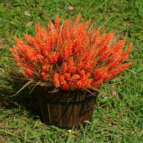 20 Bundles Artificial Plants Outdoor, UV Resistant Fake Flowers, Realistic Faux Lavender Shrubs for Porch Garden Window Box Home Decoration (Fall Orange) - color: Fall Orange