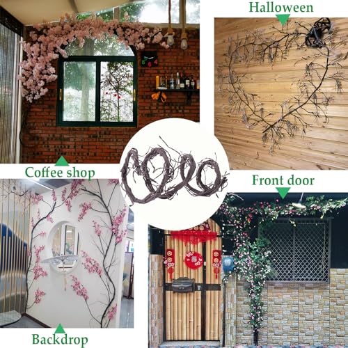 300cm/118inch Flexible Brown Big Artificial Tree Branches Fake Tree Trunk Leaf Garland Rattan Wreath Cherry Blossom Grape Cane Vines for Wall Hanging Front Door Reptile Habitat Decoration - color: Brown, size: Big