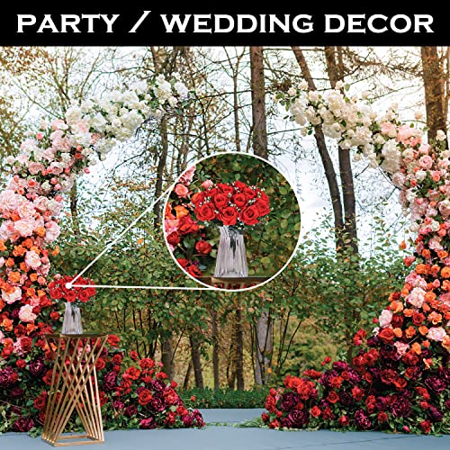 16" Artificial Silk Red Rose Bush with Gyp & Foliage 24 Flower Heads- Wedding Grave Home Decoration (1, Red) - color: Red