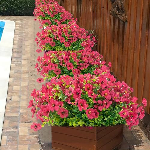 Artificial Flowers for Outdoor Indoor Garden Home Decoration, Faux Flower Daisy with Eucalyptus Leaves Fake Plants Greenery Boxwood Porch Patio, 12 Bundles - color: Rose
