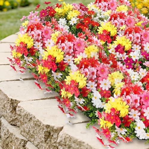 Thiccywoov 36 Bundles Artificial Flowers for Outdoors UV Resistant, Faux Greenery Flowers for Porch Planters Patio Window Box Farmhouse Garden Decor