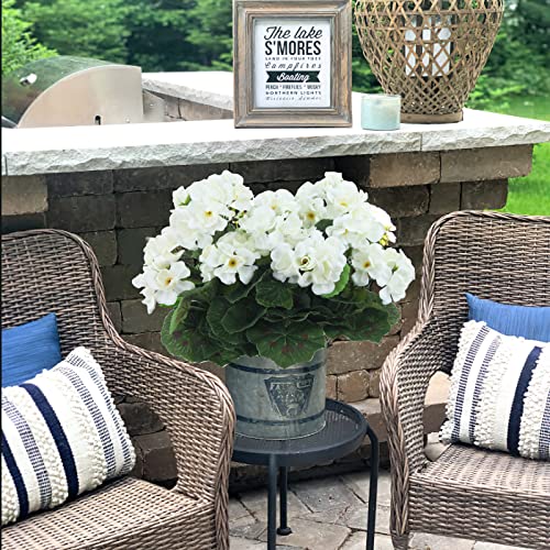 CISDUEO 2 Pcs Artificial Geraniums for Outdoor Silk Flowers White Artificial Geranium Bush Faux Flowers Geraniums for Floral Home Decor Indoor Garden Patio Grave Cemetary Vase Table Centerpiece - color: White