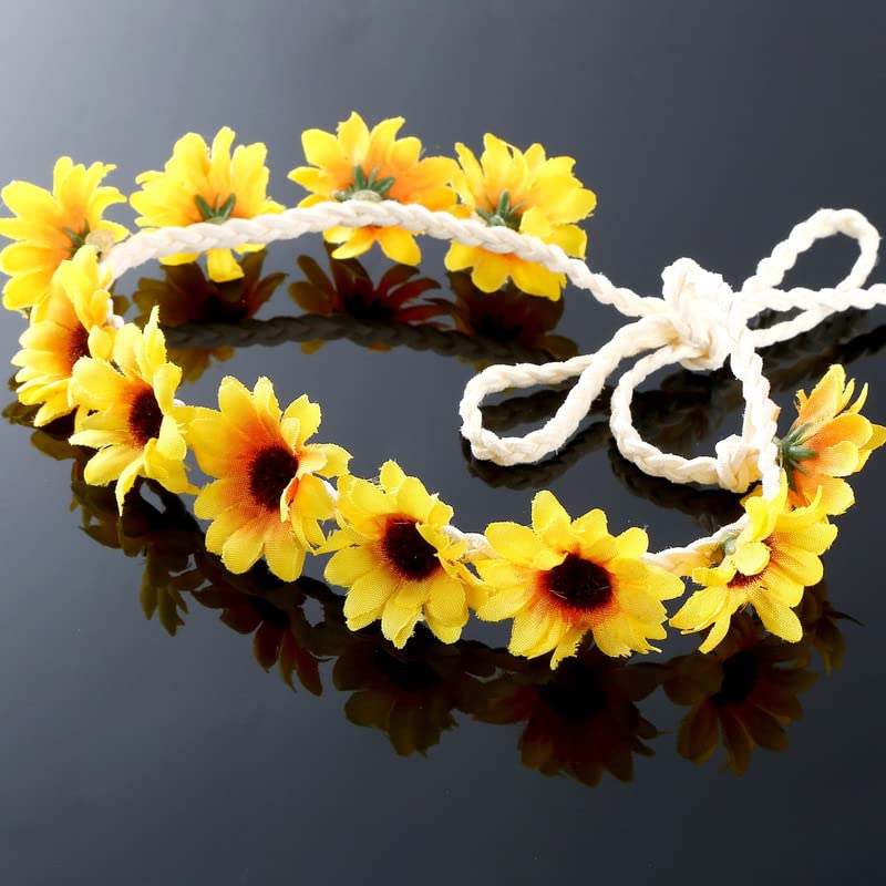 Boao 12 Pcs Sunflower Hair Accessories for Women Girls, 2 Boho Sunflower Crown Headbands with 10 Sunflowers Hair Clips, Floral Headpiece for Festival Wedding Party Photoshoot - color: Yellow