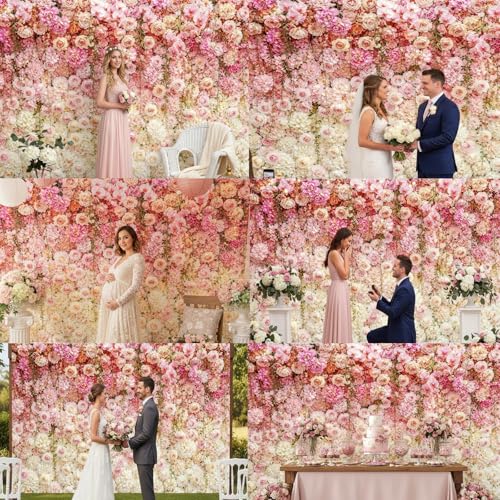 JAWO 5X3ft Pink White Rose Floral Backdrop, 3D Hanging Flower Wall Photography Background for Wedding Bridal Shower, Girls Birthday Baby Shower, Cake Table Decor Photo Booth Studio Props - color: Pink1, size: 5X3