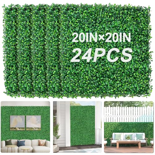 Grass Wall Panels 20" X 20" (24Pcs) Greenery Backdrop, Artificial Green Grass Backdrop Boxwood Panels, Greenery Wall Decor Indoor, Privacy Hedge Screen for Outdoor Garden, Patio Decor - size: 20X20inch-24pcs