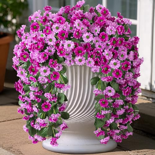 INXUGAO Artificial Fake Hanging Flowers Plants for Outdoor Spering Decoration, 2 PCS Faux Silk Orchid Long Vines Stems Bouquet UV Resistant for Wall Home Porch Patio Outside (Double Lotus) - color: B-double Lotus