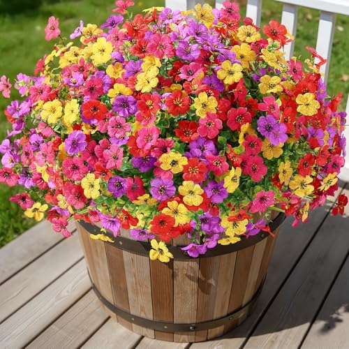 Alupssuc 24 Bundles Artificial Flowers for Outdoors Decoration, UV Resistant Silk Faux Daisy Flora Spring Fake Plastic Plants Greenery for Outside Indoor Yard Home Porch Window Box Decor, Mix 4 Colors - color: Red Rose Purple Yellow