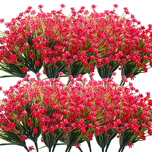 Grunyia Artificial Flowers, 20 Bundles Outdoor Fake Flowers for Decoration UV Resistant Faux Plastic Plants Garden Porch Window Box Décor(Red) - color: Red