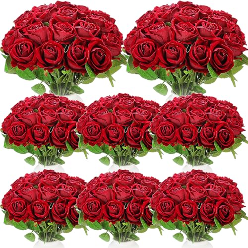 Hotop 80 Pcs Rose Artificial Flowers Bulk with Long Stem, Silk Roses Realistic Fake Flowers Bouquet for Wedding Table Centerpieces Bridal Shower Party Home Decorations(Burgundy) - color: Burgundy