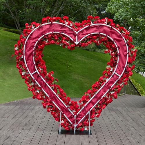5D Rose Heart-Shaped Arch Flower Backdrop Artificial Luxury‌ Flower Arch for Marriage Proposal Wedding Party Outdoor Decor (Red with Stand) - color: Red with Stand