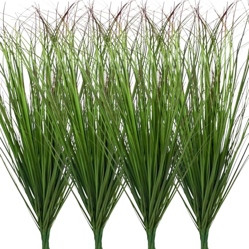 12Pcs Artificial Grass Plants, Faux Shrubs Wheat Grass, Artificial Tall Grass Fake Plants for Outdoor Decor,Artificial Greenery Stems Weed for Room Indoor Home Decor（Green Red Tail） - color: Green Red Tail, size: 12Pcs