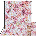 6x8ft Pink Rose Floral Wall Backdrop Flower Wall Decorations Photography Background for Wedding Mother's Day Birthday Bridal Shower Valentine's Day Party Decoration Banner Studio Props - size: 6x8ft