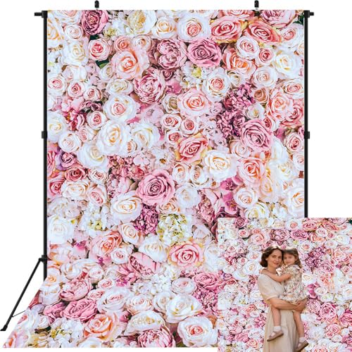 6x8ft Pink Rose Floral Wall Backdrop Flower Wall Decorations Photography Background for Wedding Mother's Day Birthday Bridal Shower Valentine's Day Party Decoration Banner Studio Props - size: 6x8ft
