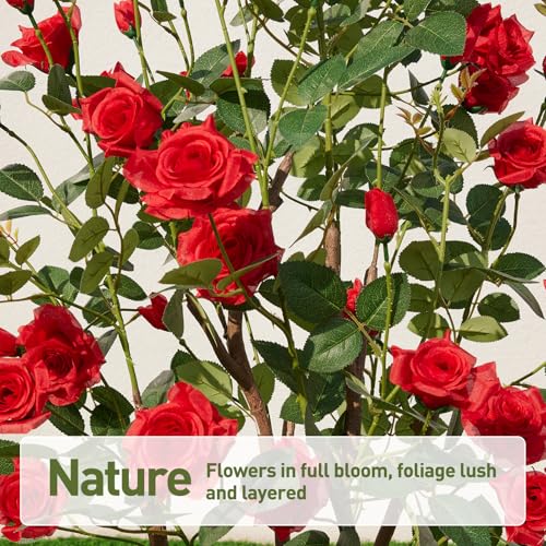 VeriNatural Fake Rose Plants,4Ft(48") Red Artificial Roses,UV-Resistant Faux Silk Flowers for Indoor Outdoor,Potted Faux Trees for Home Decor, Courtyard,Patio, Front Porch Topiary Set of 2 - color: Red, size: 4ft