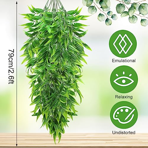 Hoteam 12 Pcs Artificial Hanging Plants 32 Inch Fake Ivy Vines with Fake Leaves Patio Artificial Plants Greenery for Living Room Indoor Outdoor Wall, No Basket (Bamboo Leaf) - color: Bamboo Leaf