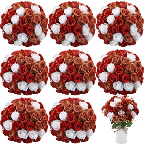 Hoteam 72 Heads Burgundy Brown Artificial Rose Flowers 6 Bouquet Wedding Decoration Faux Flower Arrangement Bouquet with Stem Bridal Shower Gift Floral Centerpiece for Tables - color: Brown