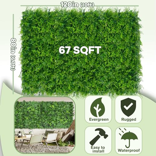 Greenery Faux Grass Wall Backdrop: 80"x120" (67 SQFT) UV-Anti Artificial Green Boxwood Panel for Patio Balcony Privacy & Ivy Fence Covering Privacy, Garden, Backyard Wall Backdrop Decor - color: 3D Style 1, size: 80"x120"