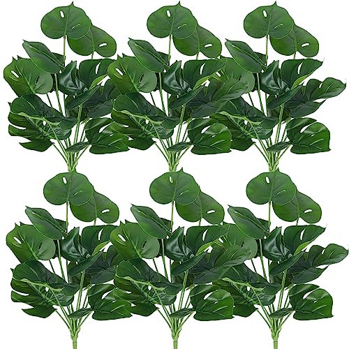 RECUTMS 6 Bundles Fake Plants Artificial Tropical Palm Leaves Tree Faux Monstera Shrubs Green Plant Turtle Leaf Stems UV Resistant Greenery Indoor Outdoor Home Garden Office Bouquet Filler Decor - color: Palm Plants Tree 6pcs 14 Inch