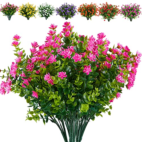 24 Bundles Artificial Flowers Fake Boxwood Shrubs UV Resistant No Fade Faux Greenery Faux Plastic Lotus for Home Garden Hanging Planter Indoor Outdoor Porch Patio Wedding Decoration(Pink) - color: Pink