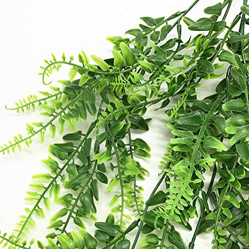 Fake Hanging Plants Artificial Vine, Plastic Ivy Greenery Christmas Garland Faux Boston Ferns Leaves Vines Home Garden Outdoor Indoor Party Wedding DIY Bedroom Wall Decor Decoration - Green 2 Pack - color: Boston Ferns Vines/ 2 Pack