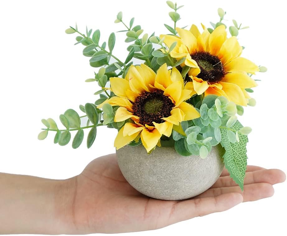Rose in Pot Decor Potted Artificial Flowers Mini Plants Faux Flowers Indoor Small Decor Fake Roses for Home, Bathroom, Kitchen, Offices, Wedding Party Centerpieces (2pcs Yellow) - color: 2pcs Yellow