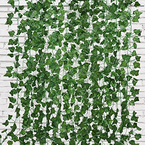 RECUTMS Fake Vines 24 Pack 173 FT Artificial Ivy Leaves Wall Decor Leaf Plants Greenery Garland Hanging Plant Vine Fake Leaf Vines for Room Garden Office Wedding Wall Decor - color: Green-24