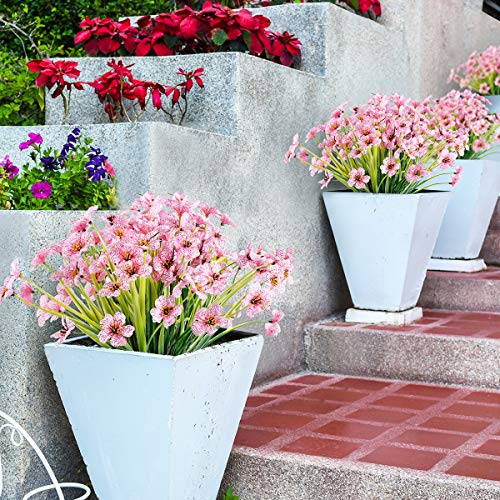 JEMONG 20 Bundles Artificial Flowers Outdoor UV Resistant Fake Flowers No Fade Faux Plastic Plants Garden Porch Window Box Decorating(Pink)… - color: Pink, size: 20Bundles