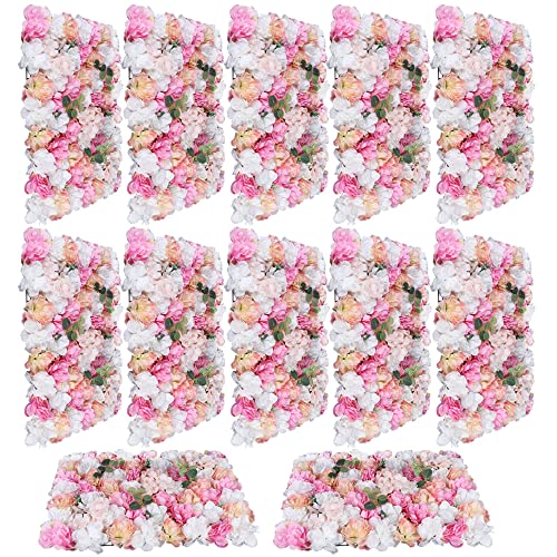 12 Pcs Artificial Flower Wall Panels 60x40cm Silk Hydrangea Wall Panel Flowers, Rose Wall Panel Artificial Flowers Wall Decor 3D Flower Wall Panel Silk Flowers - color: Champagne Powder + Eucalyptus