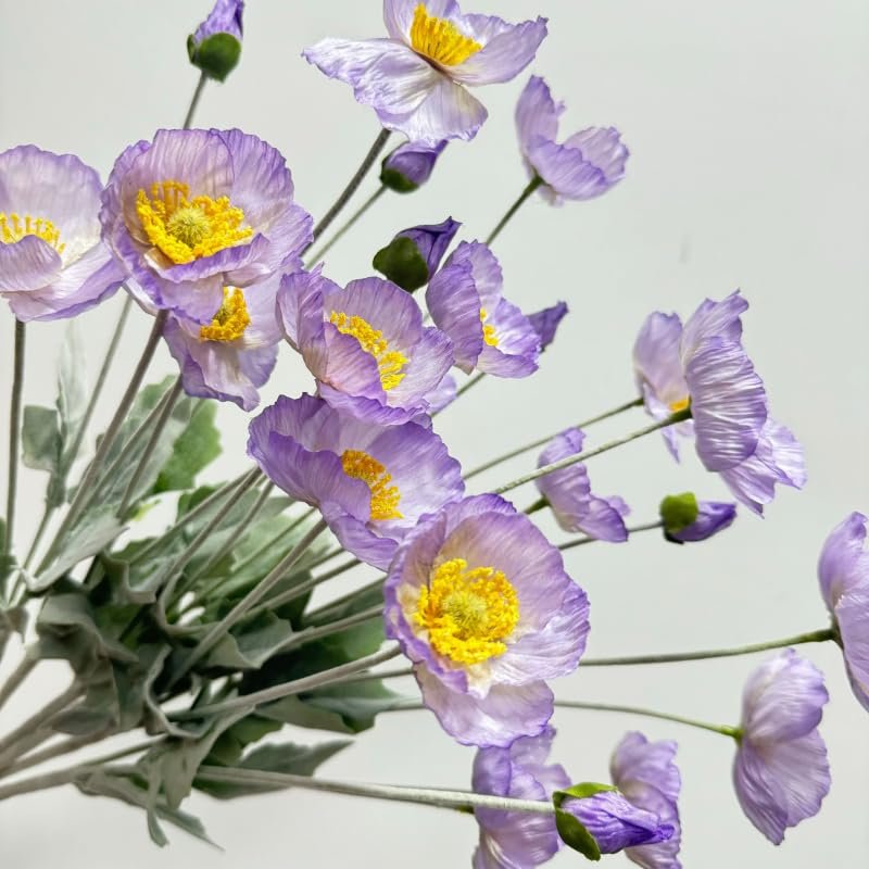 Poppies Flowers Artificial,Ranunculus Artificial Flowers,Silk Flowers with Stems,Faux Flower Stems for Wedding,Party,Garden Outdoor Indoor Decor Flower Arrangements for Table (3, Purple) - color: Purple