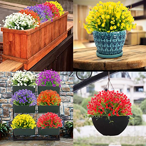 Outdoor Artificial Fake Flowers - 8 Bundles Plastic Flowers Outdoor Plants UV Resistant Faux Flowers for Indoor Outdoor Garden Hanging Porch Window Box Wedding Decor(Fuchsia) - color: Fuchsia, size: 8 Bundles