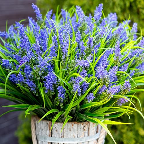 AXYLEX Artificial Flowers for Outdoors Decorations - 20 Bundles Fake Lavender Monkey Grass UV Resistant Plastic Faux Plants for Home (20, Purple) - color: Purple