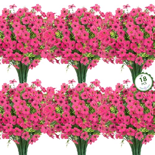 Roberly Artificial Flowers for Outdoors, UV Resistant Silk Faux Flowers Daisy with Eucalyptus Greenery Stems Fake Plastic Plants for Spring Summer Patio Garden Home Decor, 18 Bundles, Fuchsia - color: Fuchsia