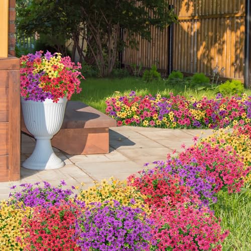 Bassion 20 Bundles Artificial Flowers for Outdoors Decorations, UV Resistant Faux Plants Fake Silk Flowers for Outside Daisy Hanging Planters Window Box Front Door Porch Patio Yard Home Decor - color: Mix Color