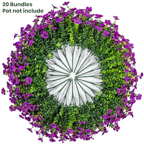 Lnoicy 20 Bundles Artificial Fake Flowers for Outdoor Faux Eucalyptus Flowers for Home Decoration,Fake Plants UV Resistant for Porch/Garden（Fuchsia） - color: Fuchsia
