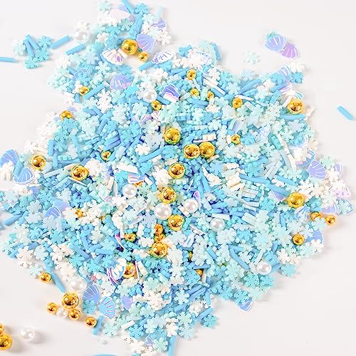 Polymer Clay Seashell Snowflake Sprinkles for Fake Dessert Cake Decor, Decoden Phone Case, Slime Projects DIY, Scrapbooking, Resin Jewelry Making Pack of 50g - color: Seashell & Snowflakes 50g