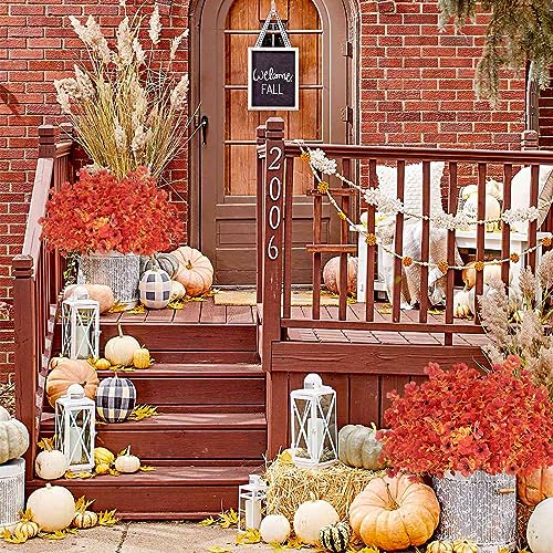 24 Bundles Artificial Fall Flowers Outdoor UV Resistant Fake Mums Bulk Outdoor Faux Mums Plants Plastic Flower Decorations for Home Garden Porch Hanging Planter Vase Autumn Decor Outside, Orange - color: Orange, size: 24PCS