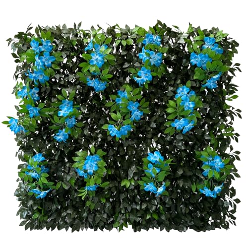 Sumery Expandable Fence Privacy Screen for Balcony Patio Outdoor,Decorative Faux Ivy Fencing Panel,Artificial Hedges (Single Sided Leaves) (1, Branches -Blue Fowers) - color: Branches -Blue Fowers